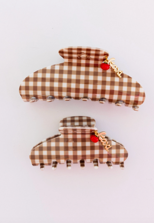 kaxi brown gingham tomato charm - oversized claw