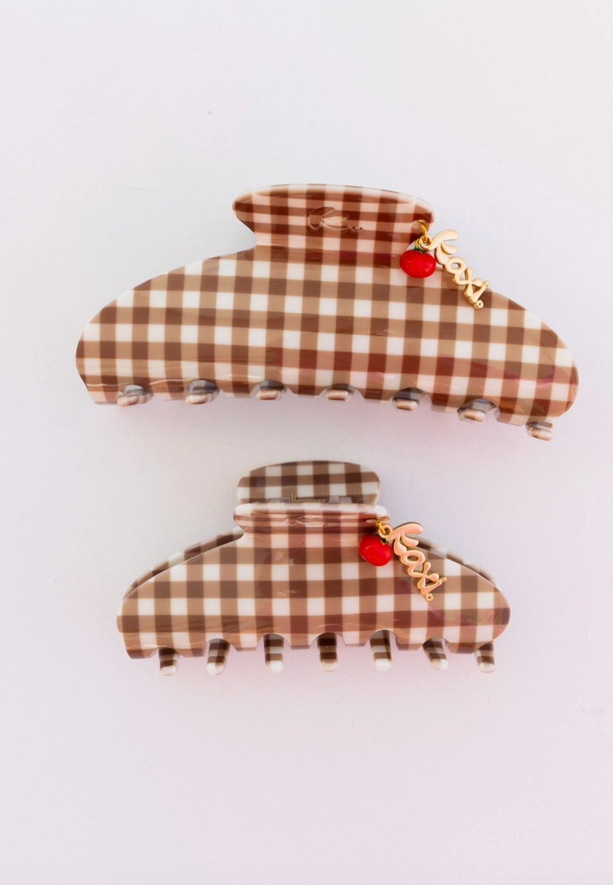 kaxi brown gingham tomato charm - midi claw